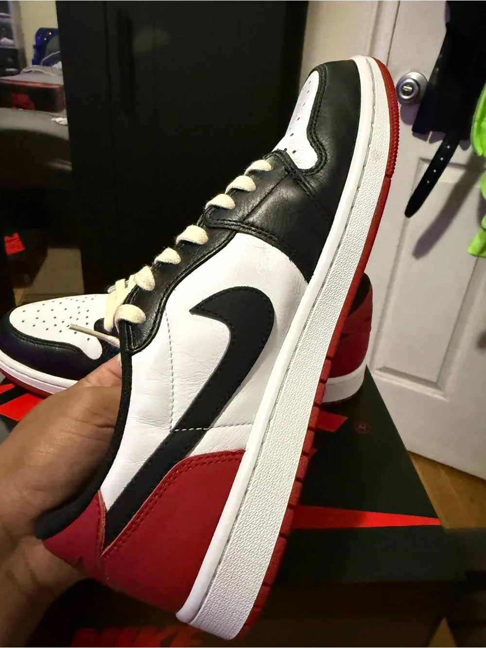 Jordan Low Top Sneakers in Black, White, Red